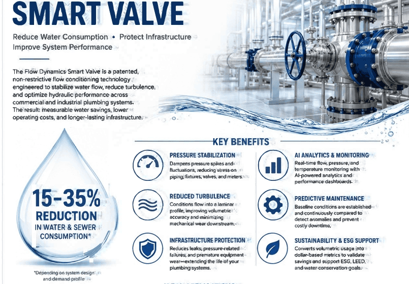Smart valve water piping system infographic