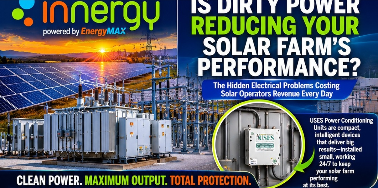 Solar farm panels and electrical substation equipment