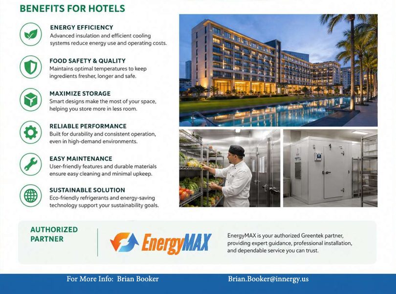 Hotel benefits brochure featuring EnergyMAX solutions