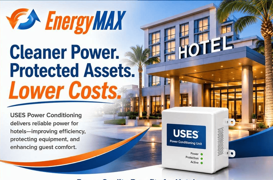 Hotel exterior with EnergyMAX power conditioning unit